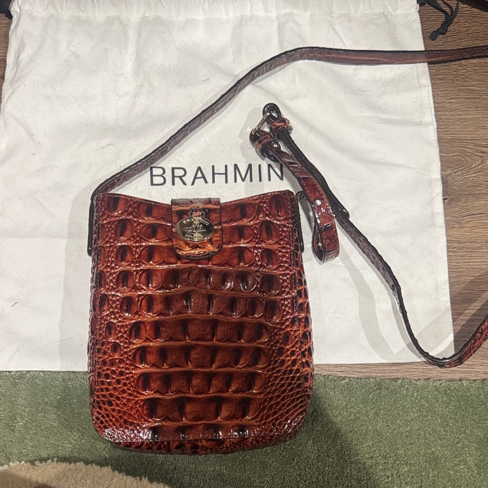 Brahmin Brown Croc Embossed Shoulder Bag